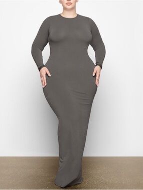 Skims Women’s Smooth Lounge Long Sleeve Maxi Dress Gunmetal Gray Size 2X